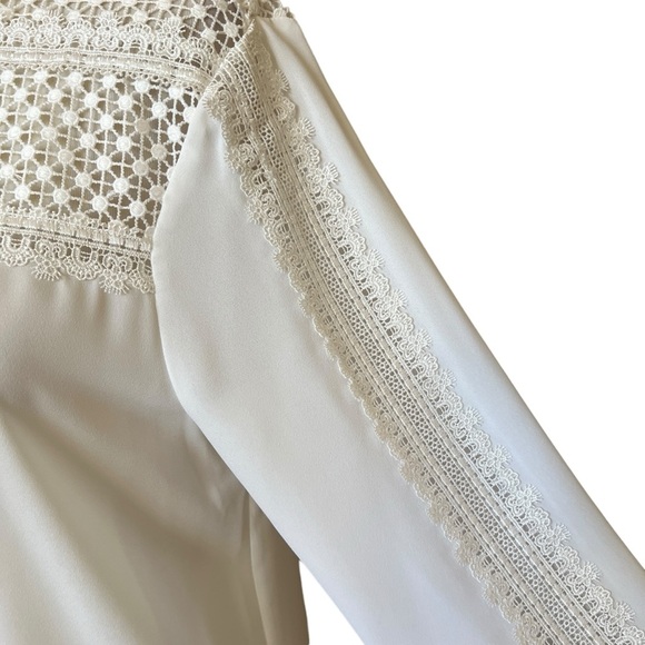 THE KOOPLES LACE INSET BLOUSE HIDDEN BUTTON FRONT DRESSY DAINTY FEMININE WHITE S - Picture 4 of 12